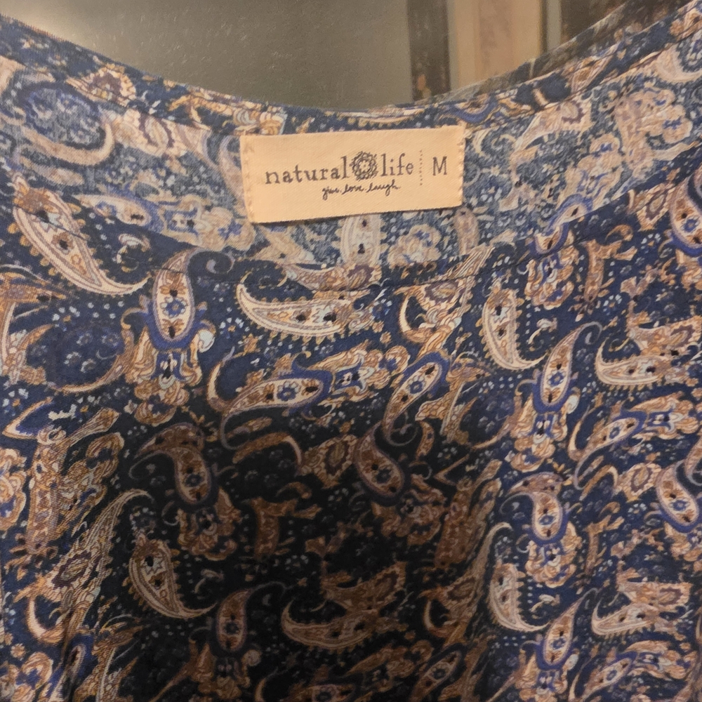 NATURAL LIFE Navy Paisley Print Maxi Dresd with Tan Accents